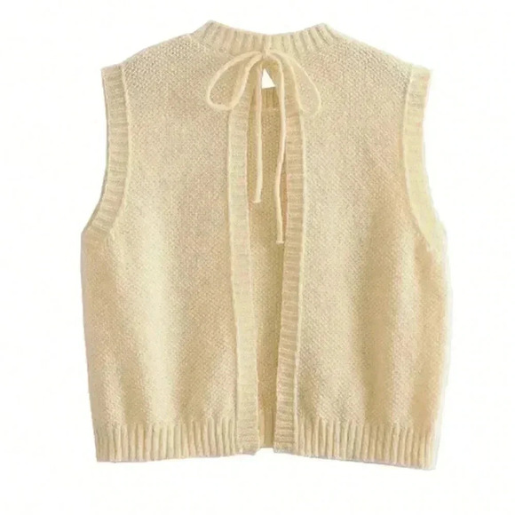 Apricot Casual Women's Fall Clothes Sleeveless Knitted Top - Picture 5 of 6